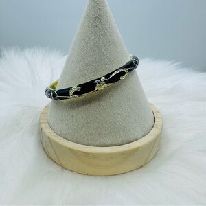 Flower Enamel Cloisonne Bracelet Bangle in Black & Gold